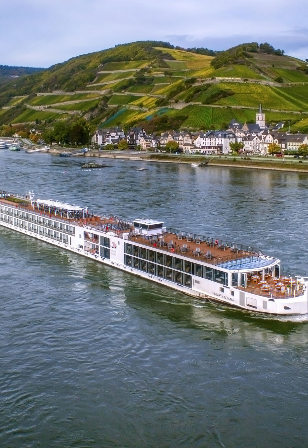 Luxury river cruise ship on scenic Rhine