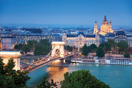 Budapest cityscape with Chain Bridge at dusk
