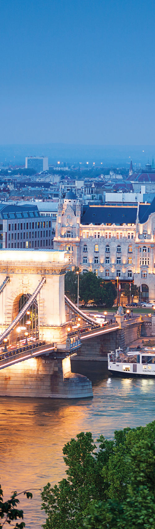 Budapest cityscape with Chain Bridge at dusk