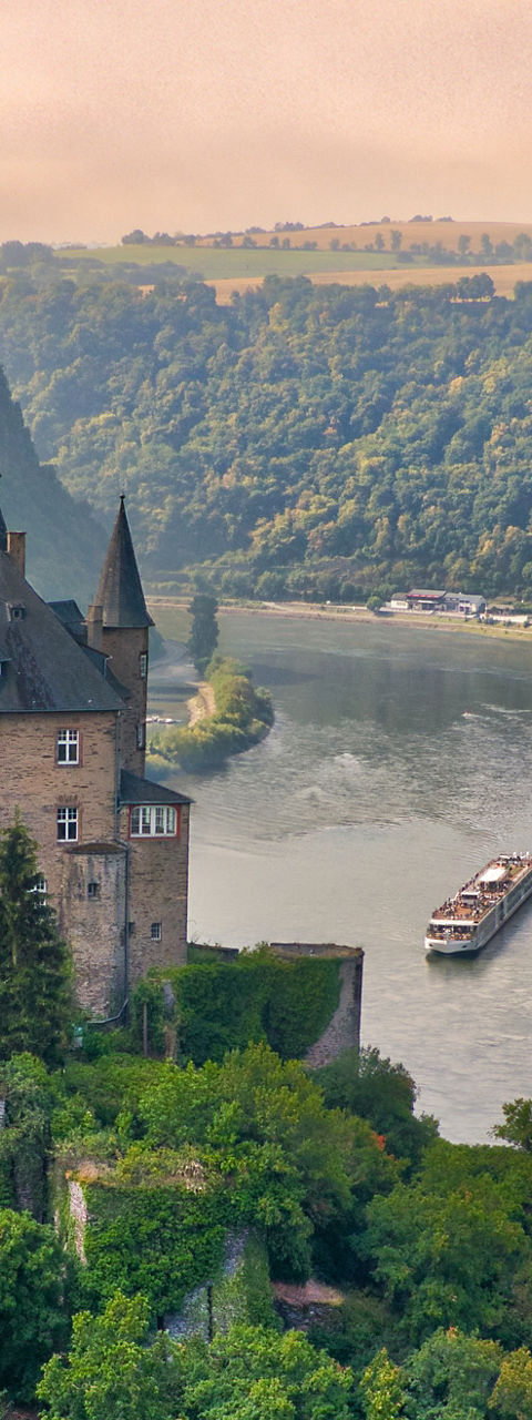 Scenic castle overlooking river valley