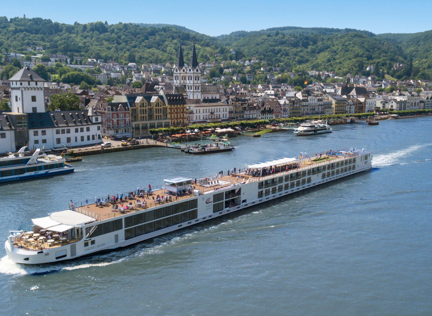 Luxury river cruise ship on scenic Rhine
