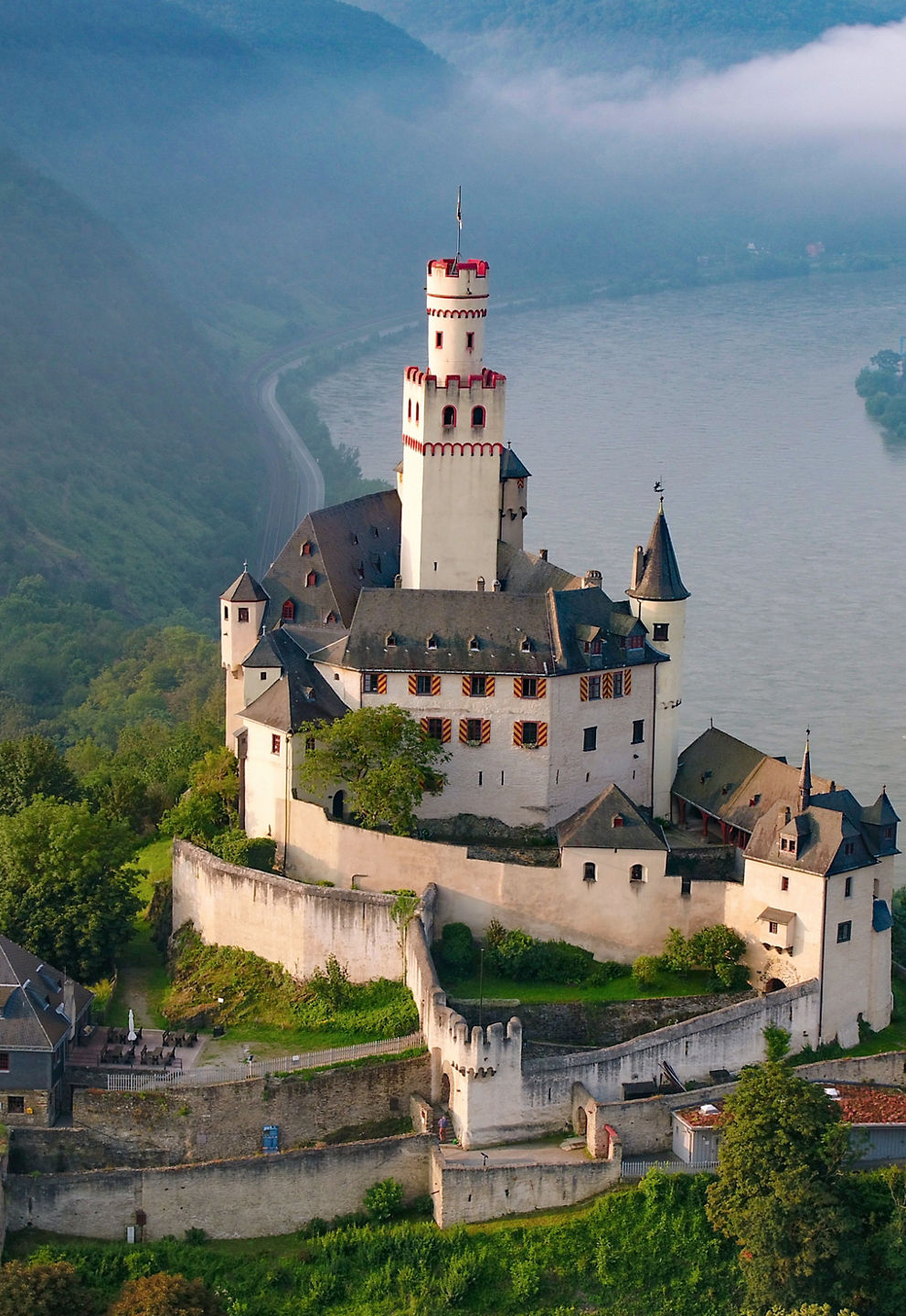 Scenic castle overlooking river valley