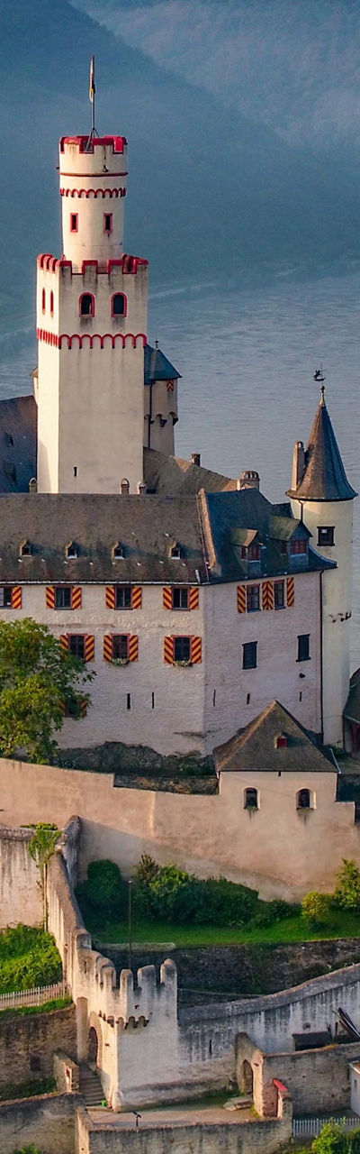 Historic castle overlooking river valley