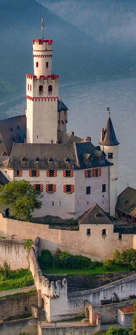 Historic castle overlooking river valley