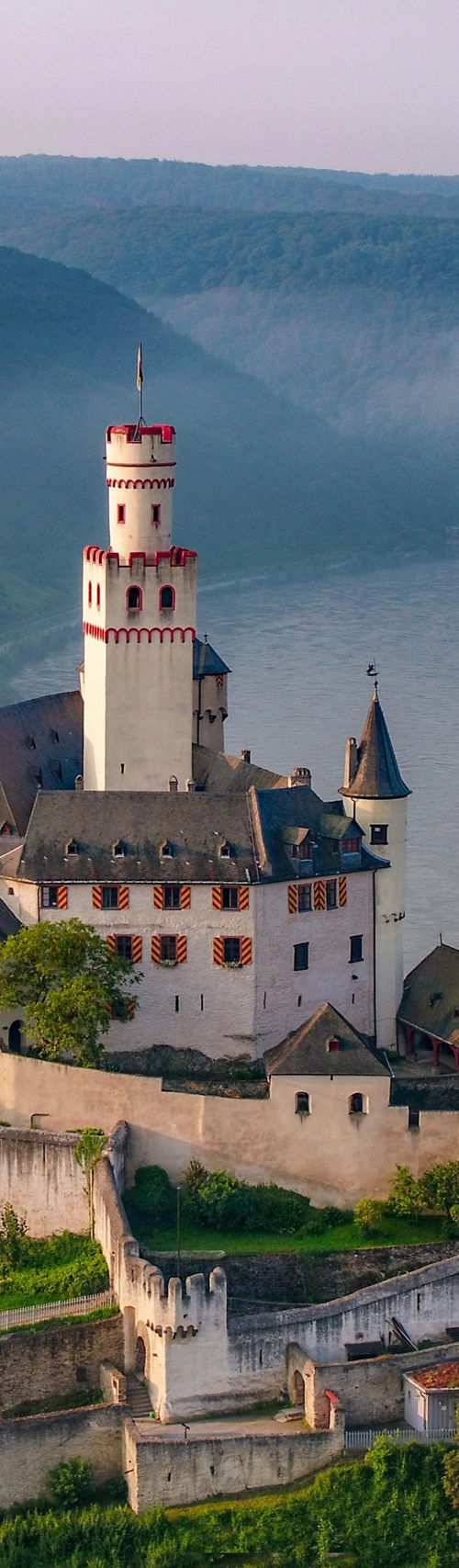 Historic castle overlooking river valley