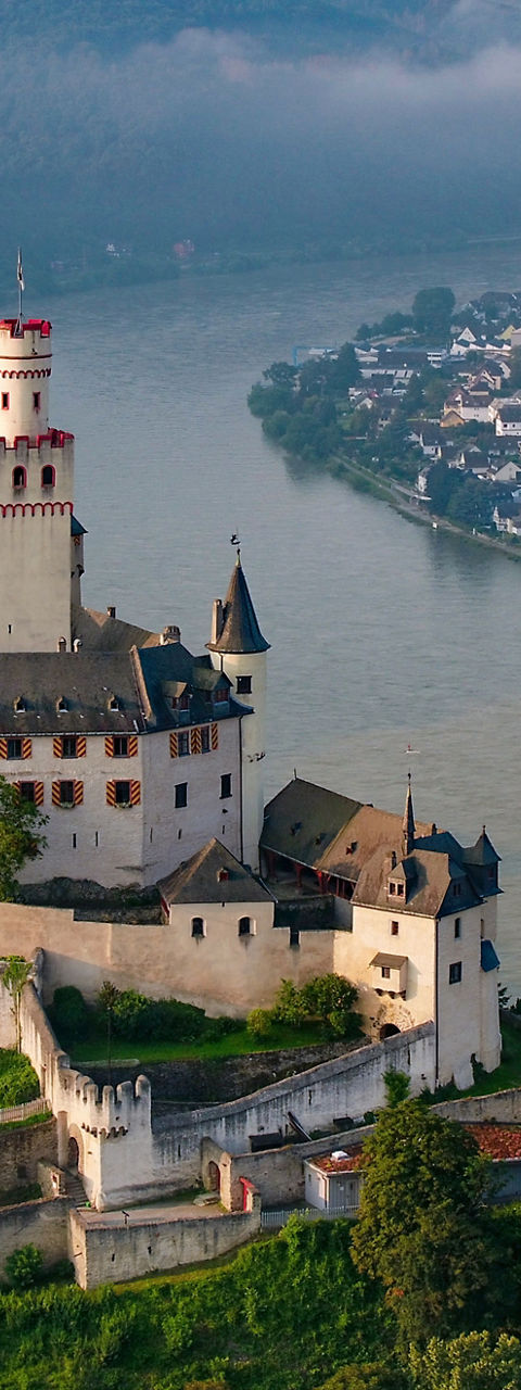 Scenic castle overlooking Rhine River valley