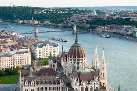 Aerial View of Budapest Parliament and Danube River