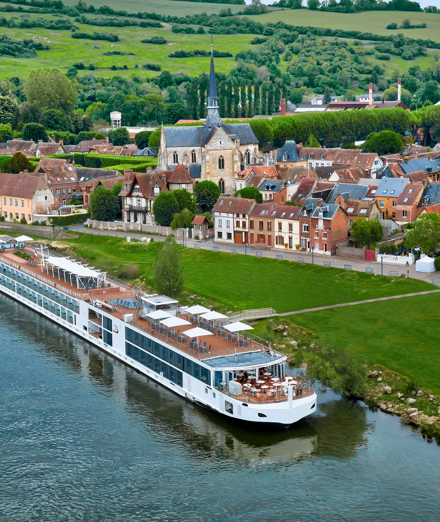 Scenic river cruise near historic village