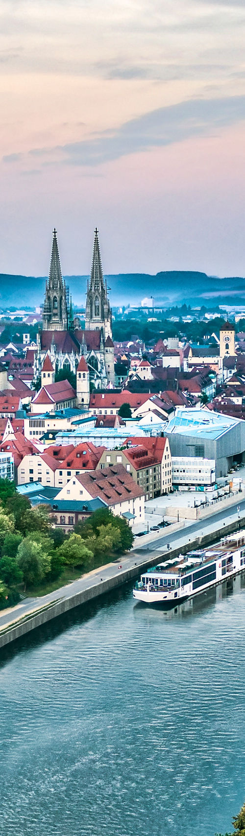 Scenic view of Regensburg city and Danube River