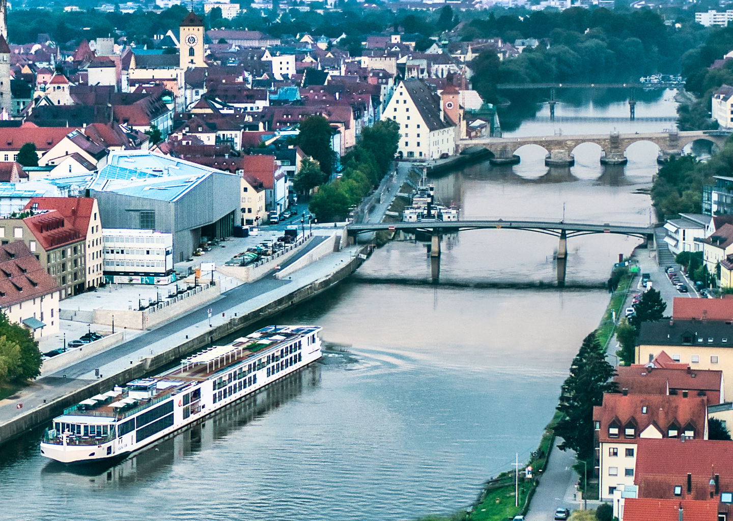 Scenic view of Regensburg city and Danube River