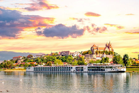 Scenic river cruise at sunset