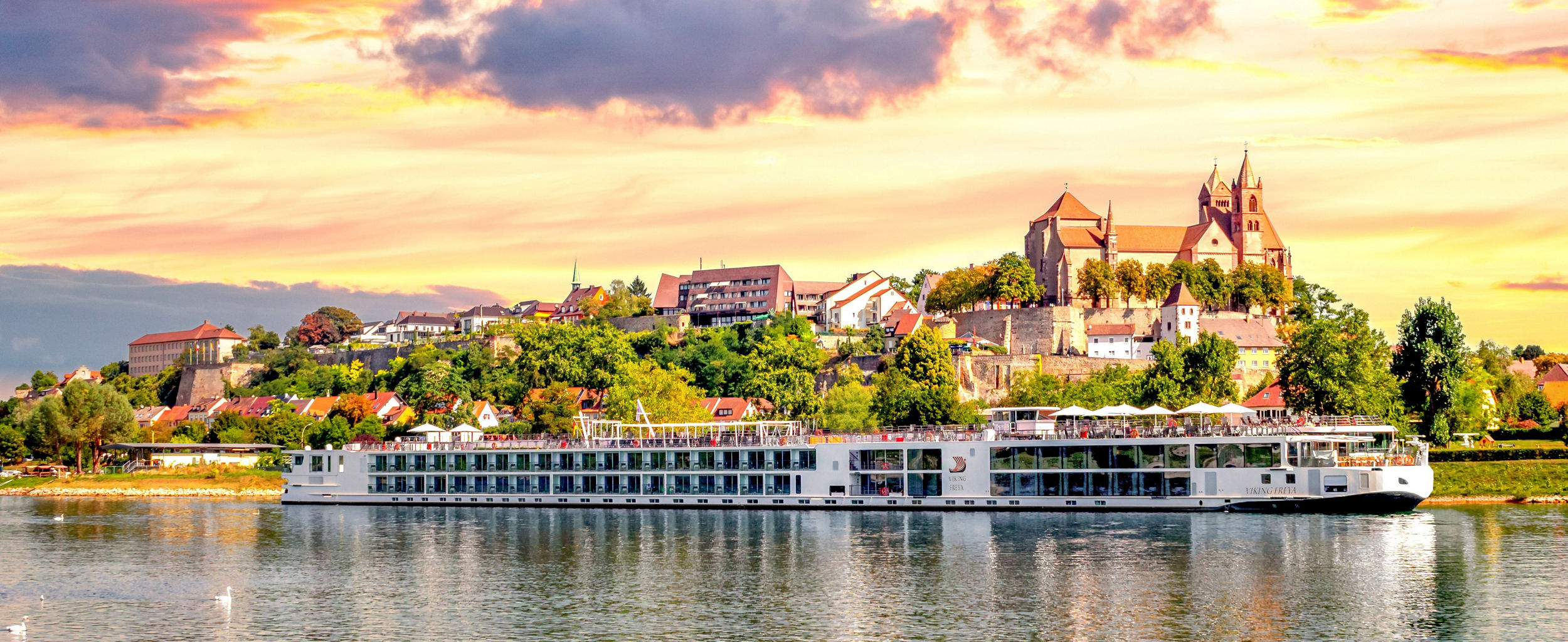 Scenic river cruise at sunset