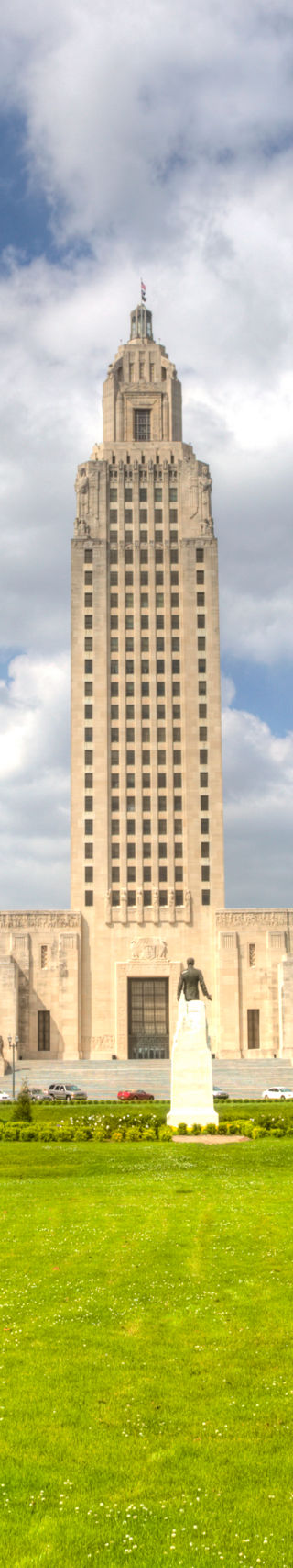 Louisiana State Capitol with vibrant gardens