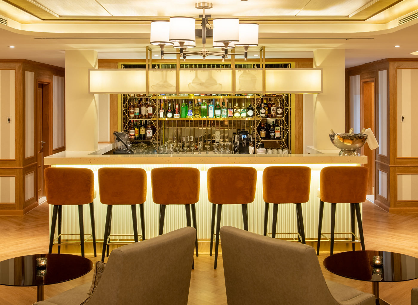 Elegant lounge bar with modern seating