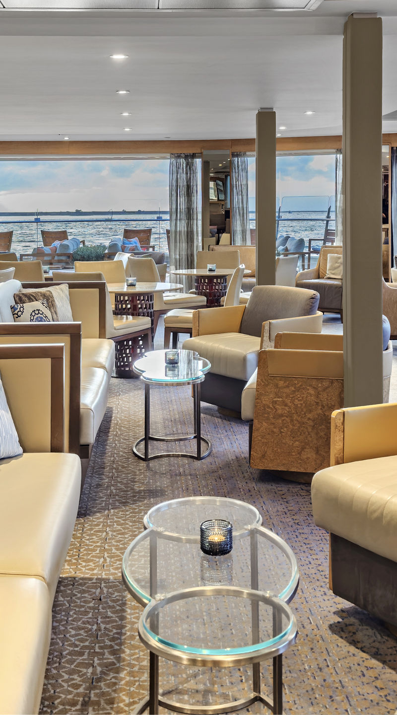 Modern river cruise ship lounge interior