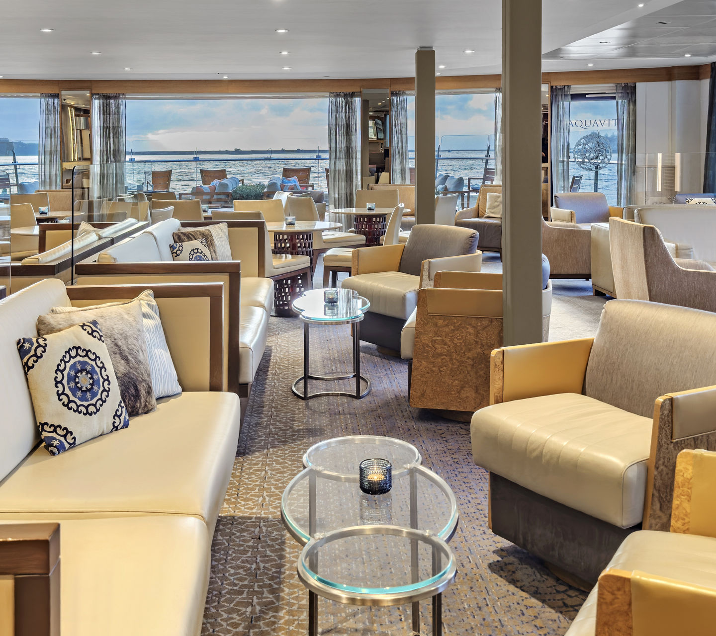 Modern river cruise ship lounge interior