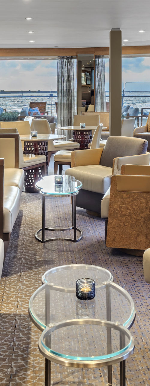 Modern river cruise ship lounge interior