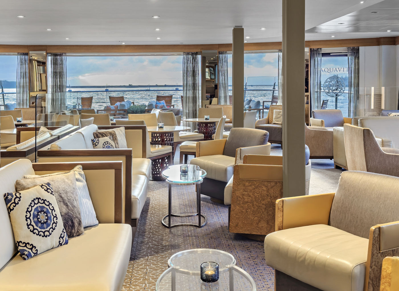 Modern river cruise ship lounge interior