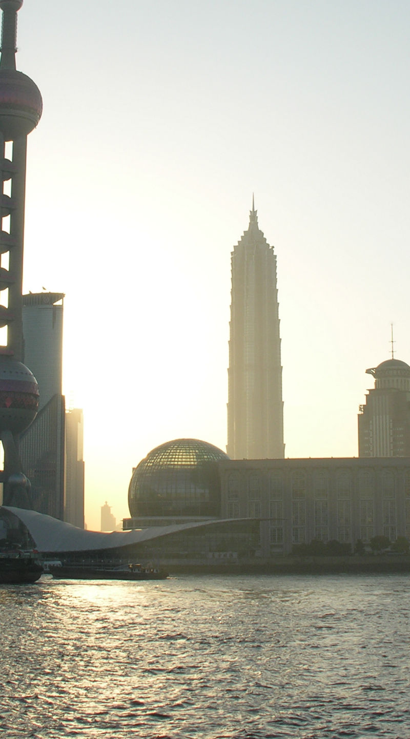 Shanghai skyline at sunrise with river view