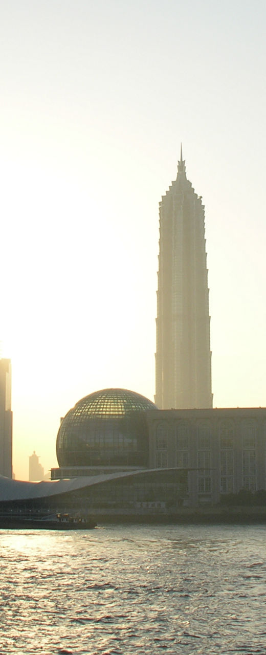 Shanghai skyline at sunrise with river view