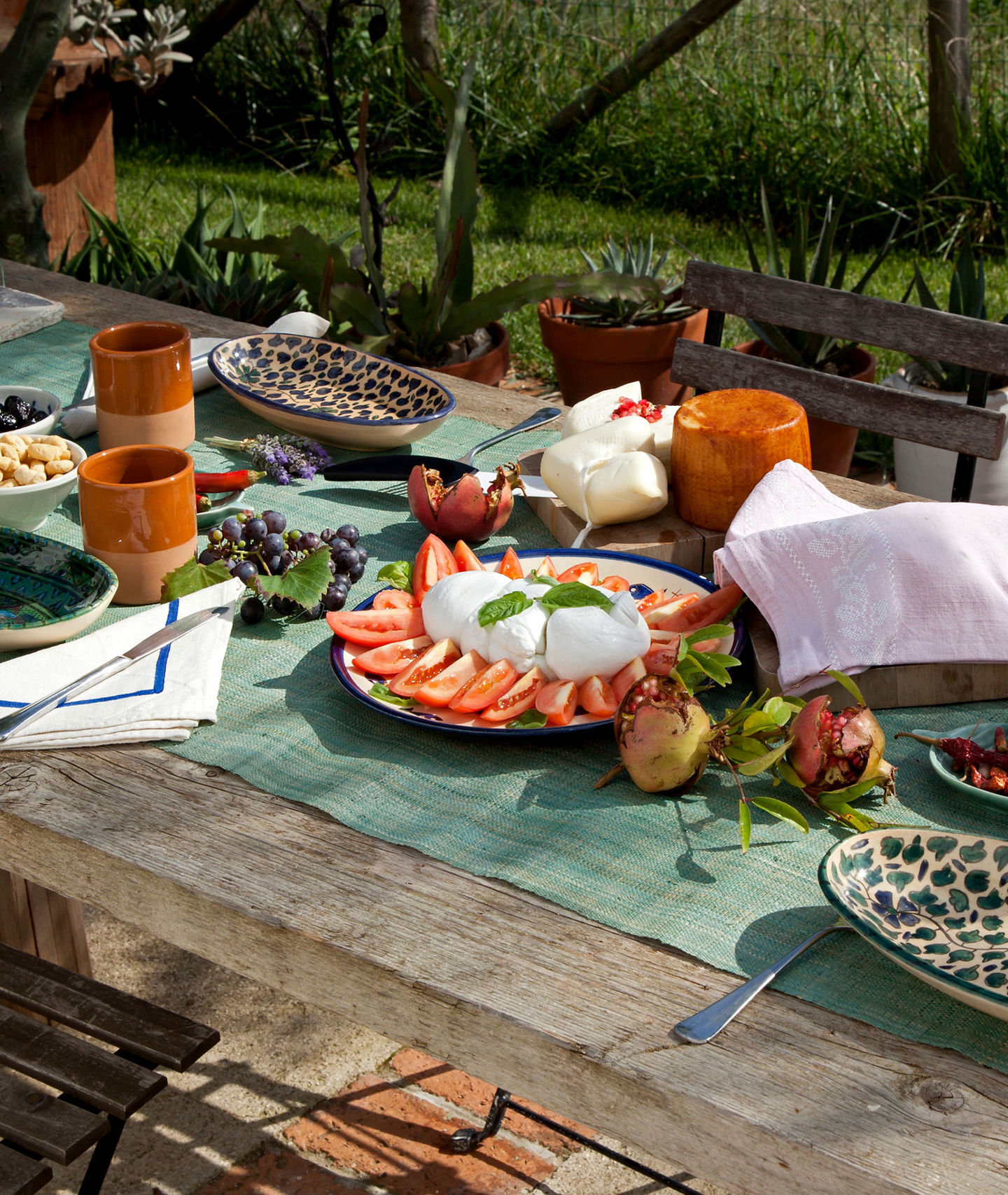 Rustic outdoor dining table with fresh food