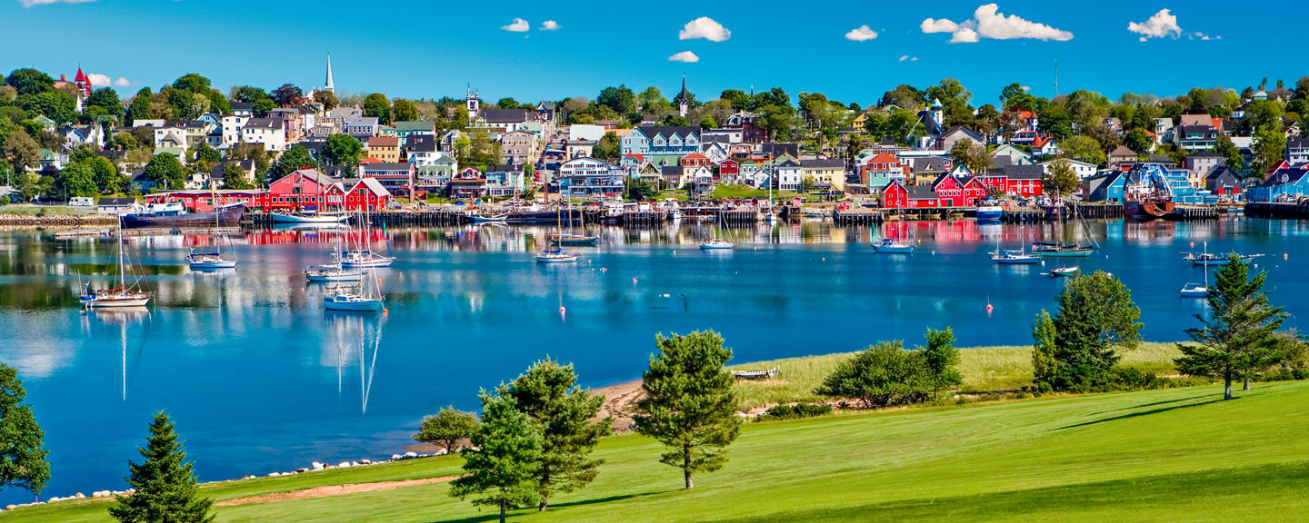 Scenic waterfront town with colorful buildings