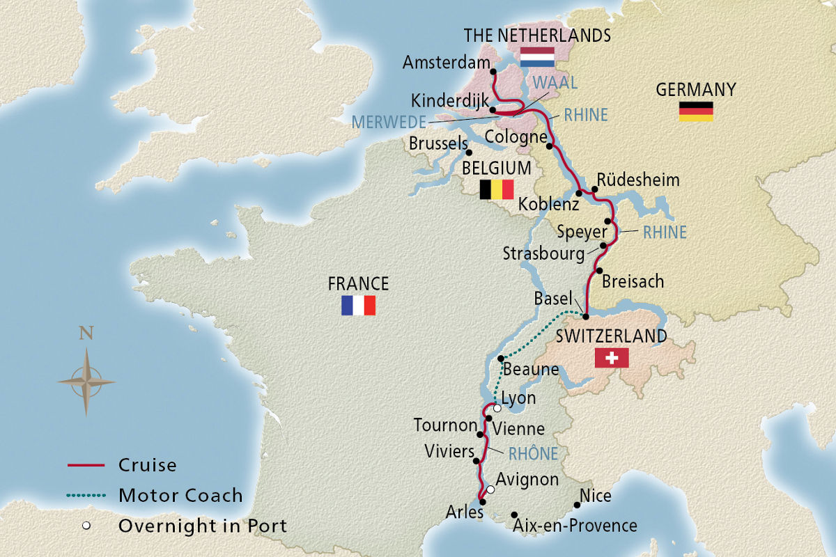 Lyon, Provence & the Rhineland – route map