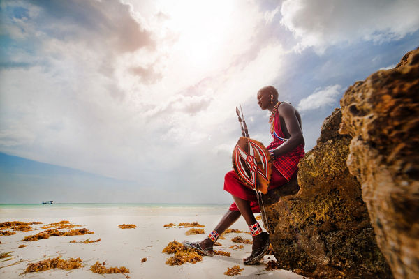 Maasai Warrior by the Ocean Shore