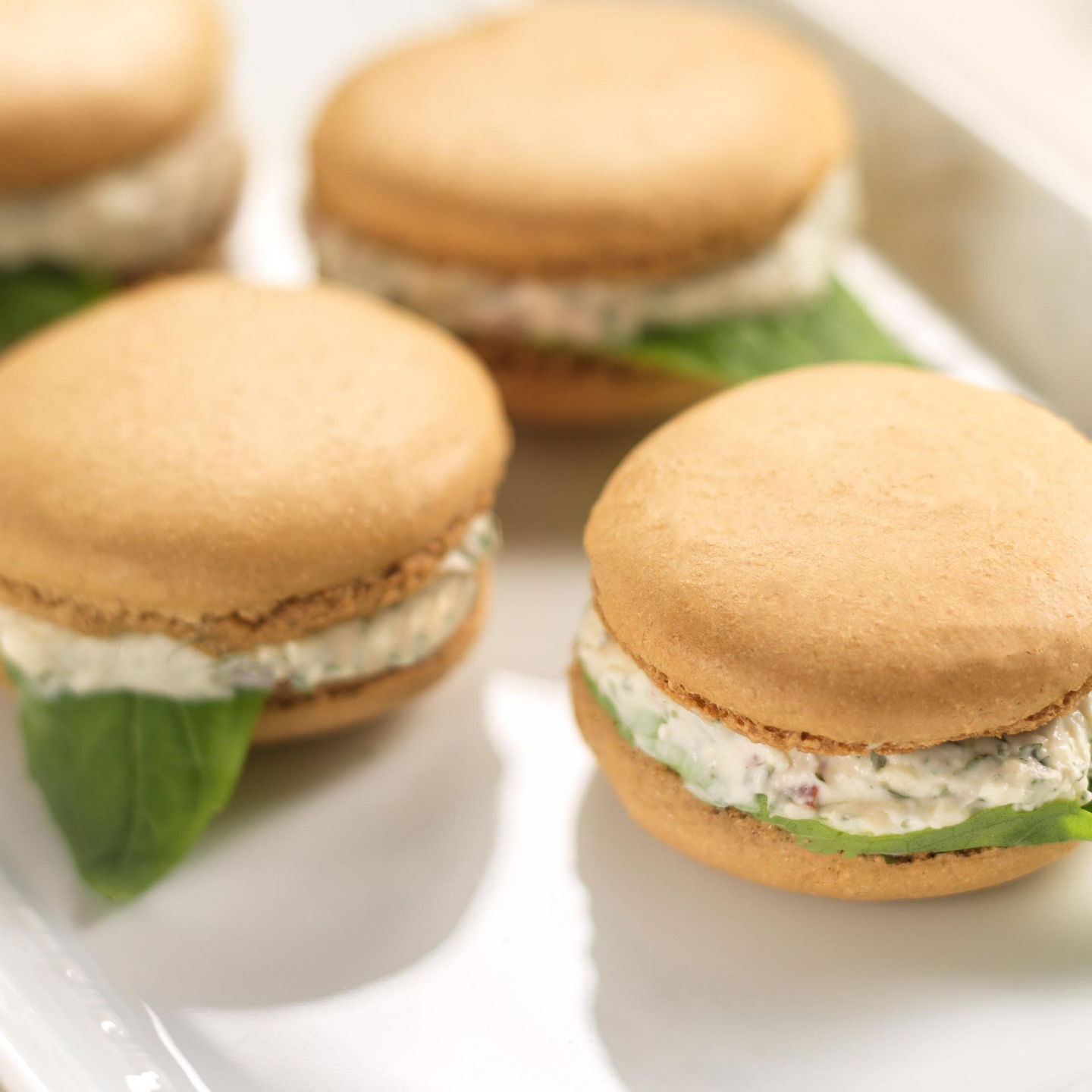 Savory Macarons with Herb Filling on Plate