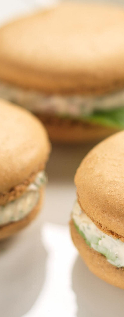Savory Macarons with Herb Filling on Plate