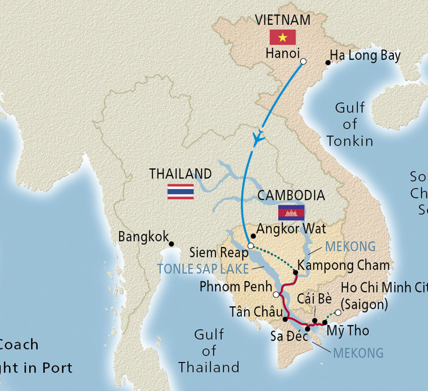 Map of Magnificent Mekong itinerary