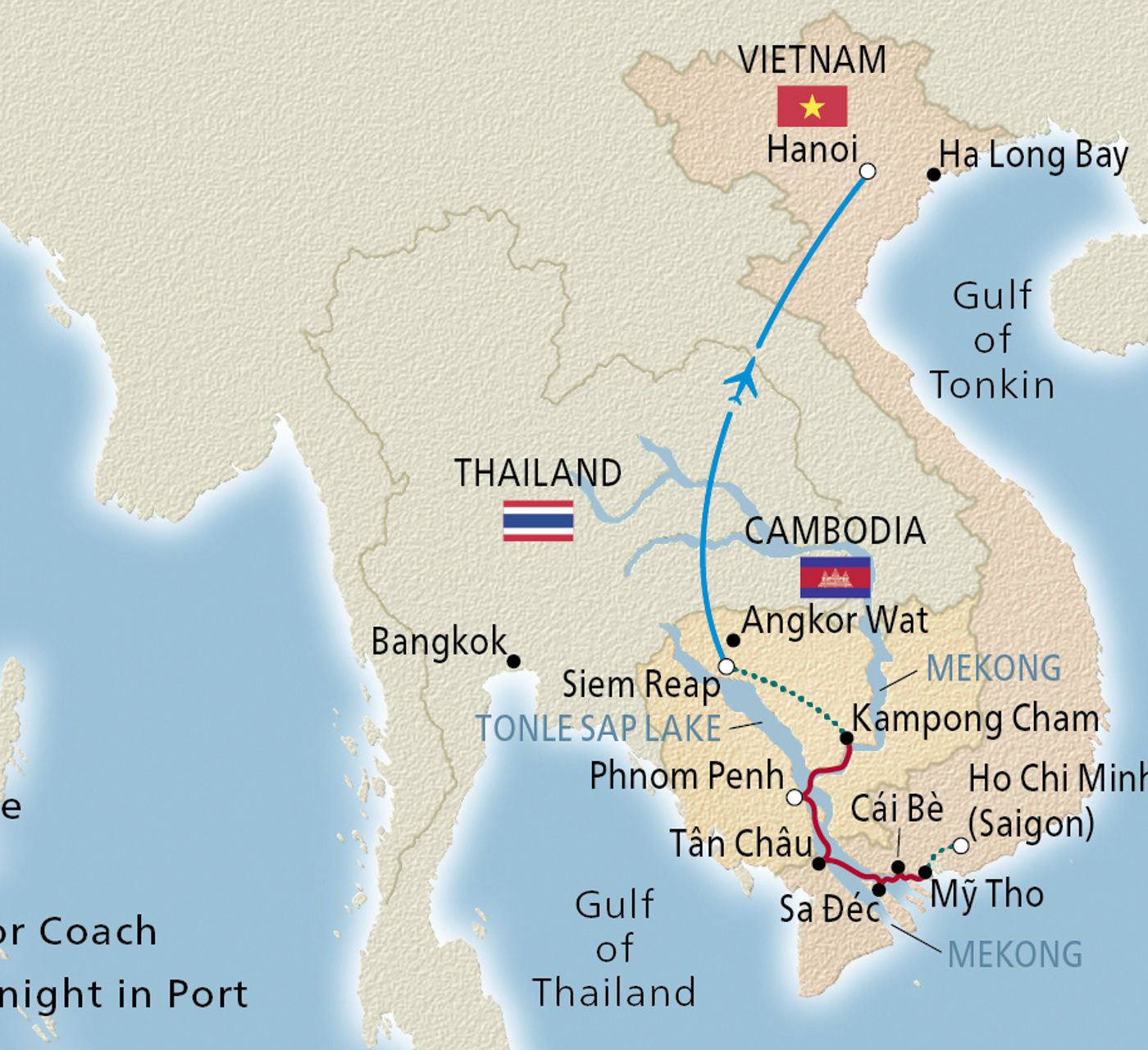 Map of Magnificent Mekong itinerary