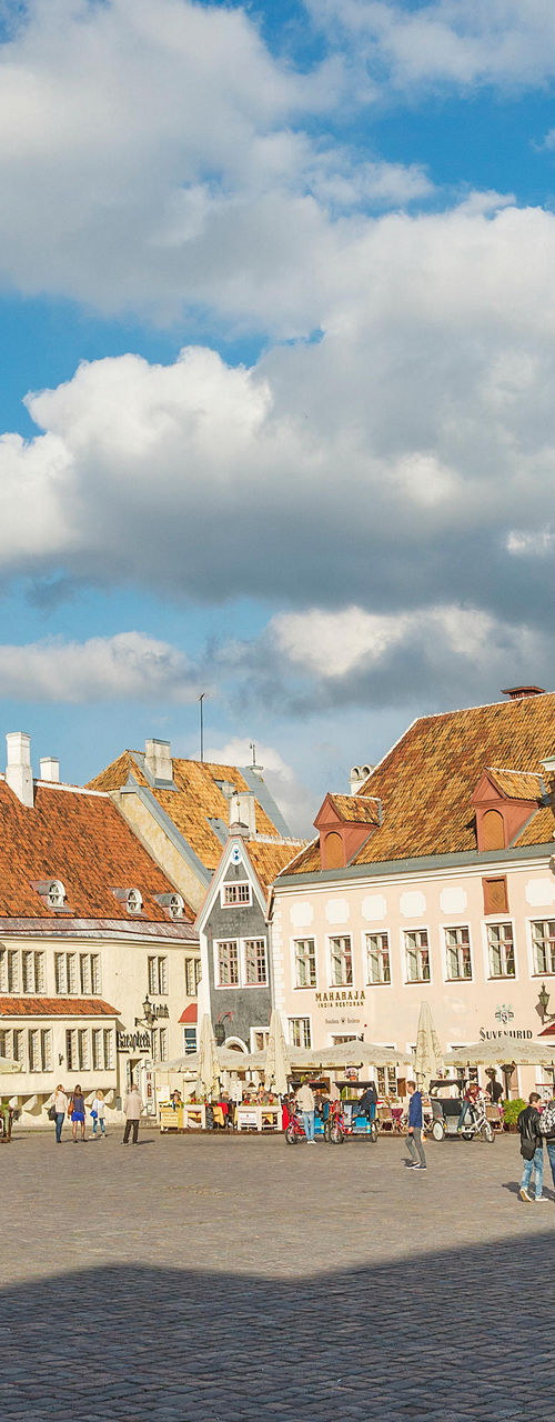 Historic town square with colorful buildings