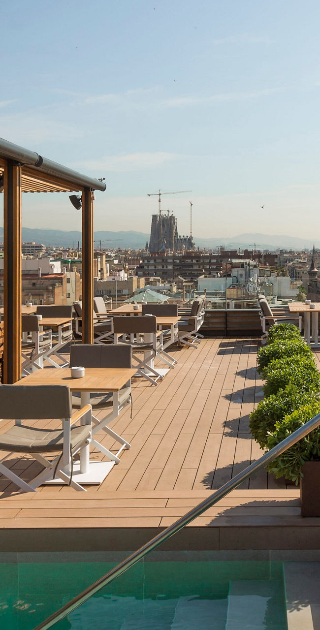 Rooftop terrace with pool and city view
