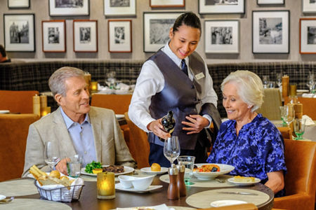 Fine dining with wine service in restaurant
