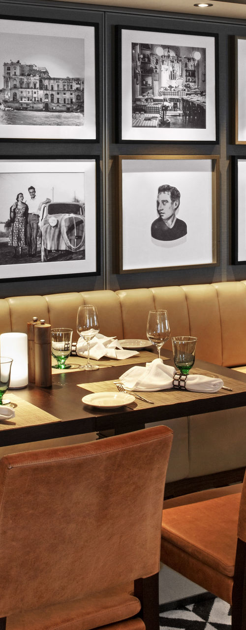 Elegant restaurant interior with framed artwork