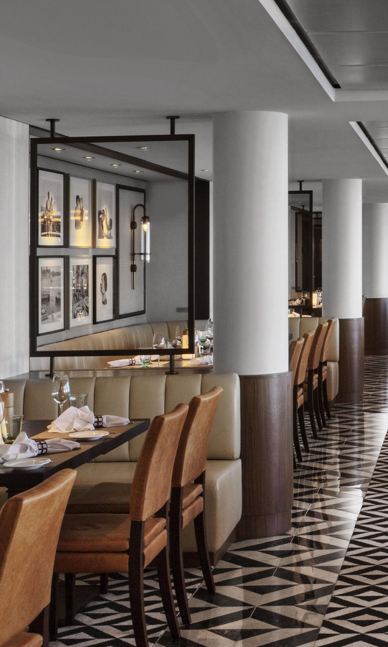 Elegant restaurant interior with modern lighting