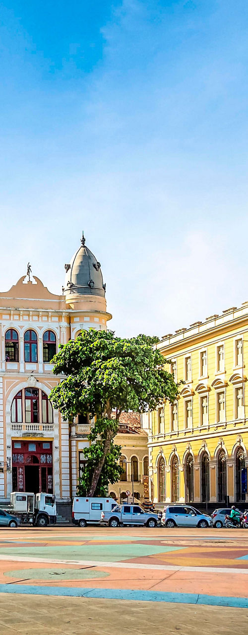 Historic city square with colorful architecture