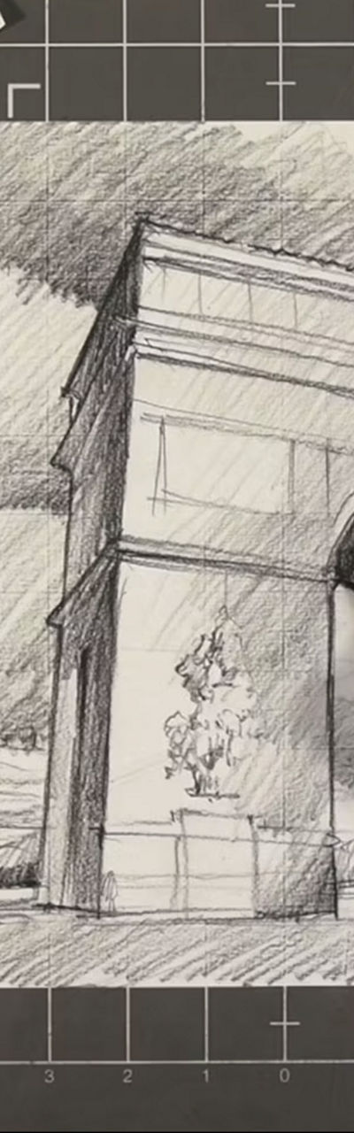 Architectural sketch of an arch monument