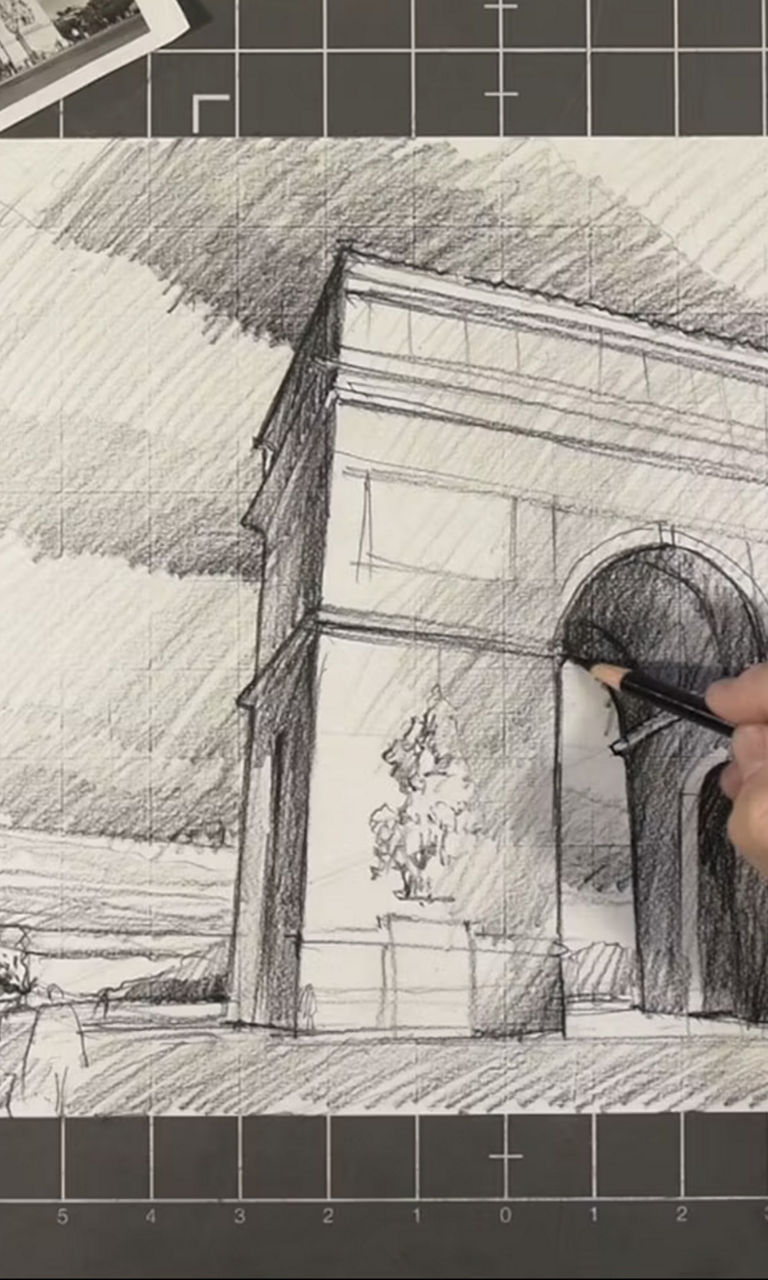 Architectural sketch of an arch monument