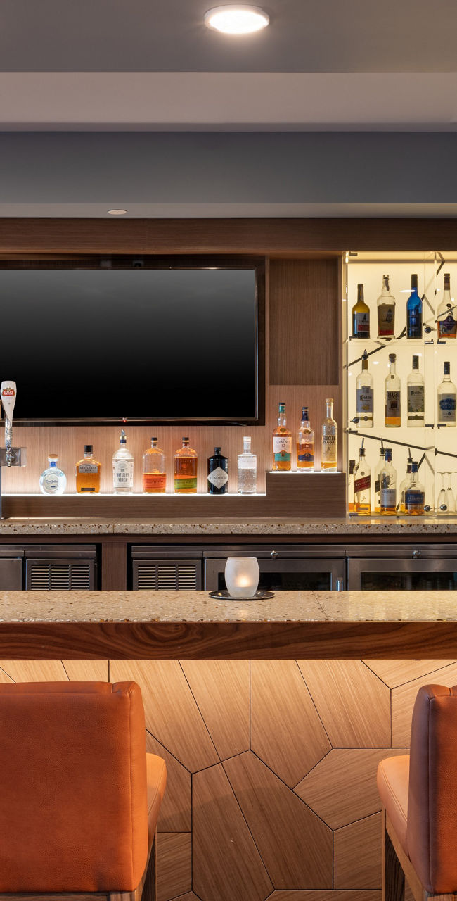 Modern bar interior with leather seating