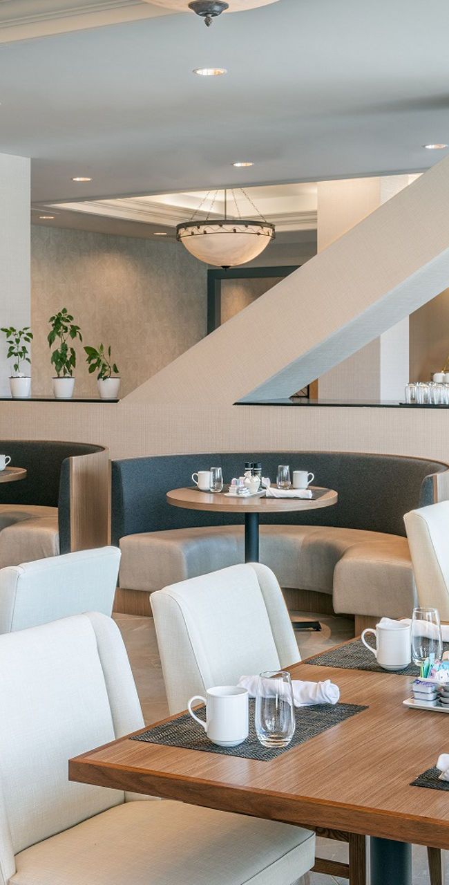 Modern restaurant interior with dining tables