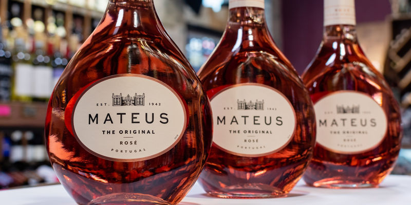 Mateus Rosé wine bottles on display