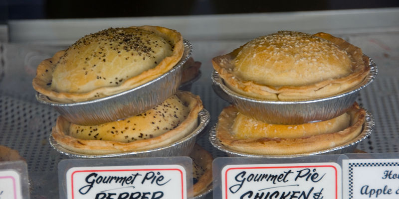 Assorted gourmet pies on display