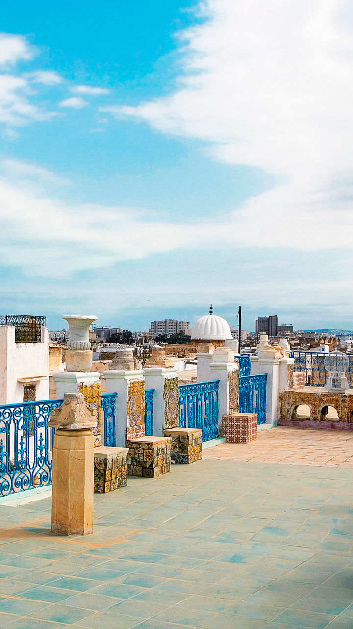 Historic Tunis rooftop with intricate tiles