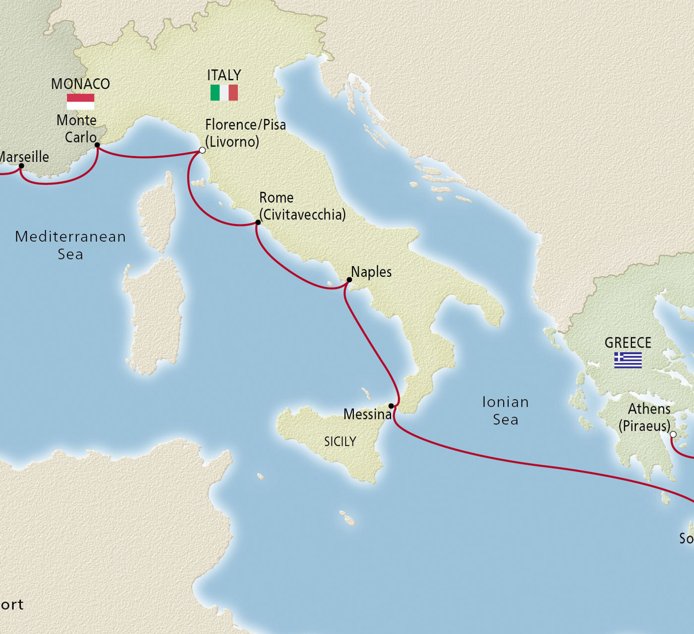 Map of Mediterranean Antiquities itinerary