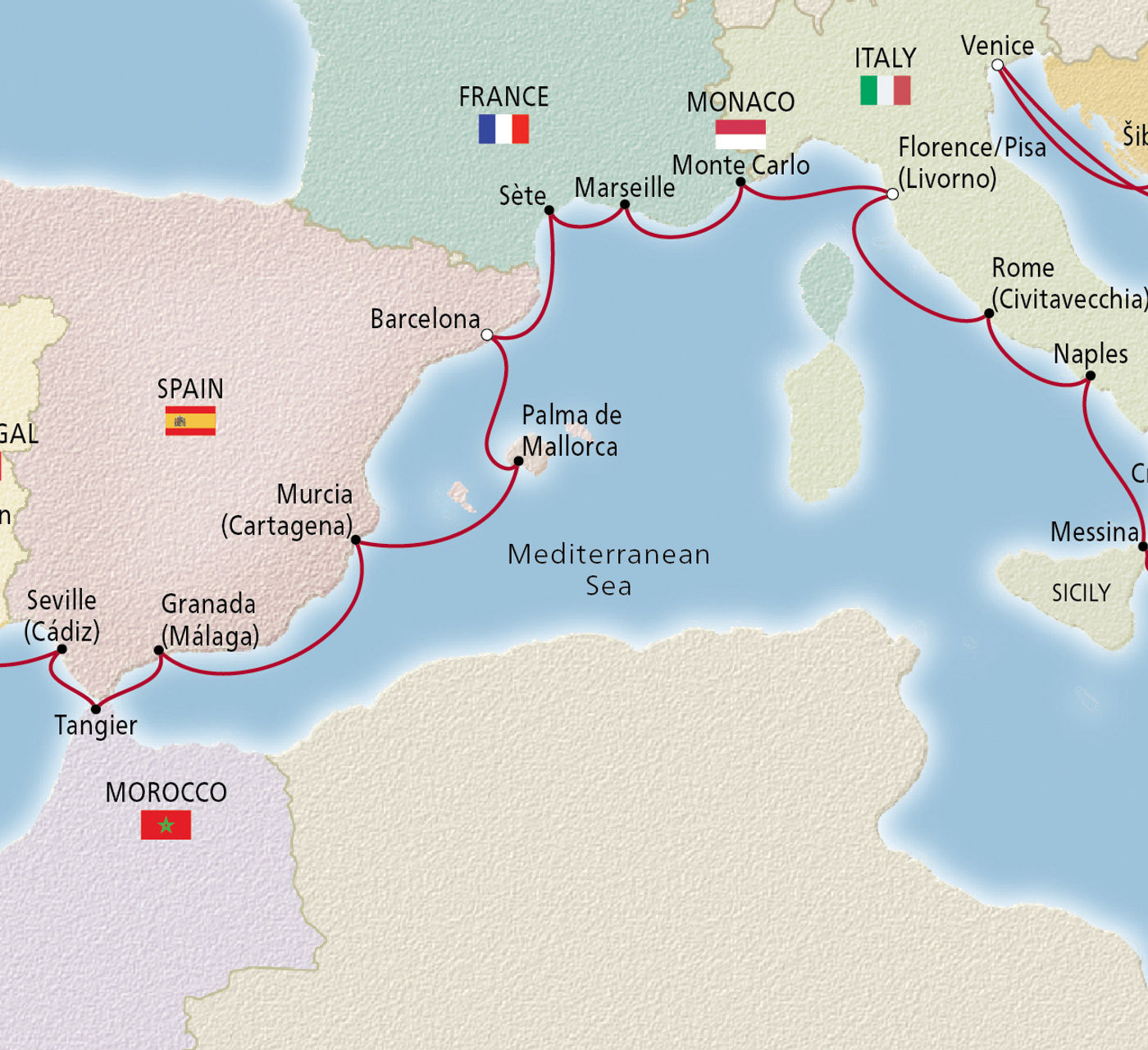 Map of Mediterranean Explorer itinerary