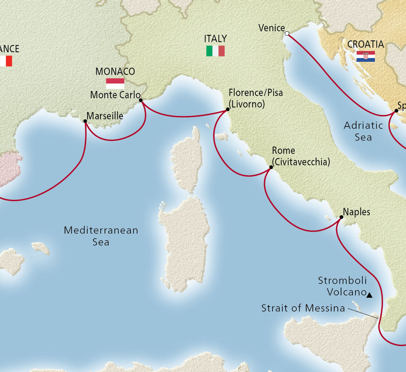 Map of Mediterranean Odyssey itinerary