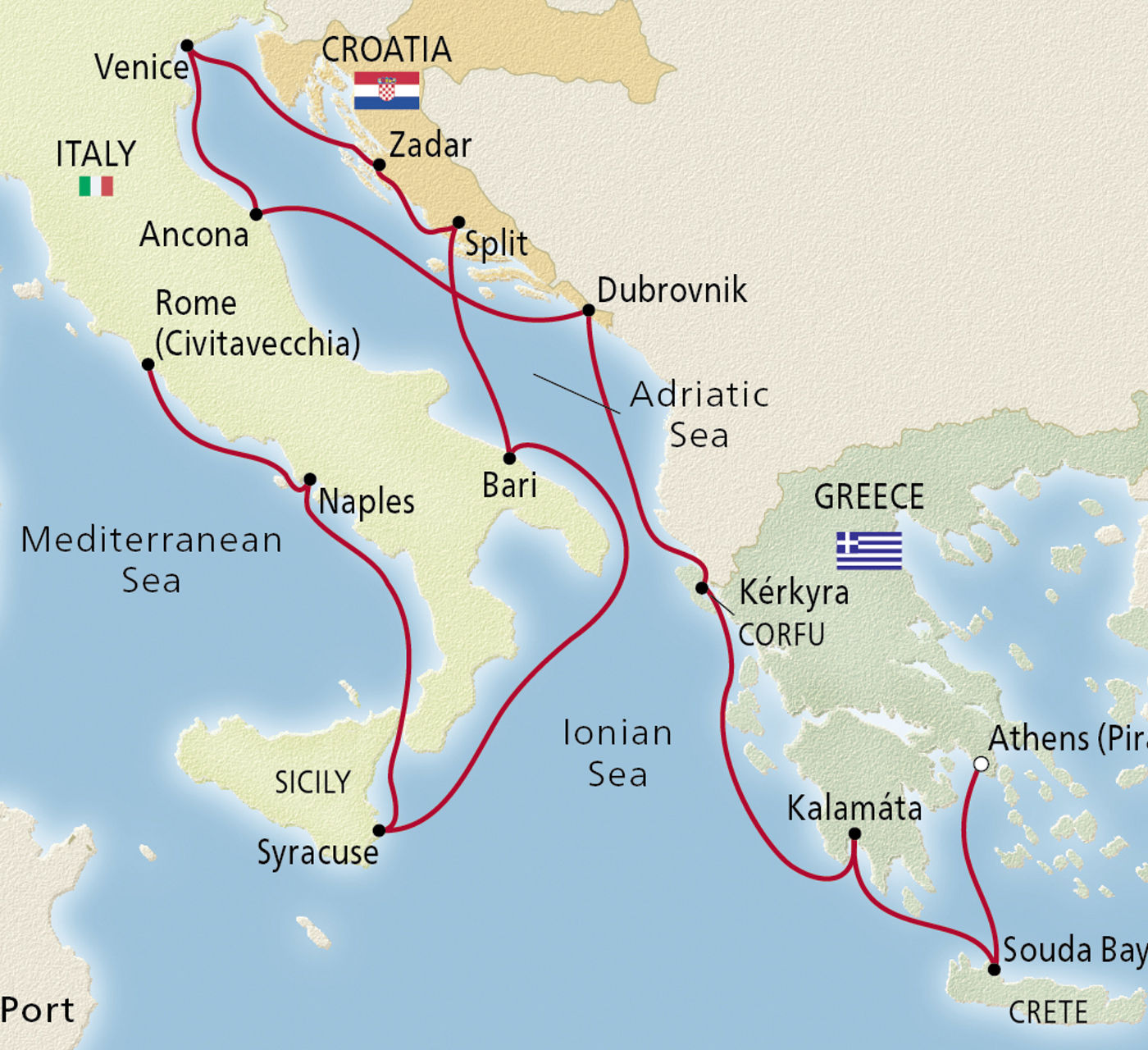 Map of Mediterranean & Adriatic Odyssey itinerary