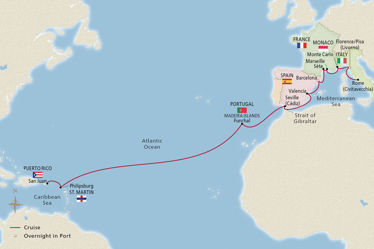 Mediterranean & Atlantic Crossing – route map